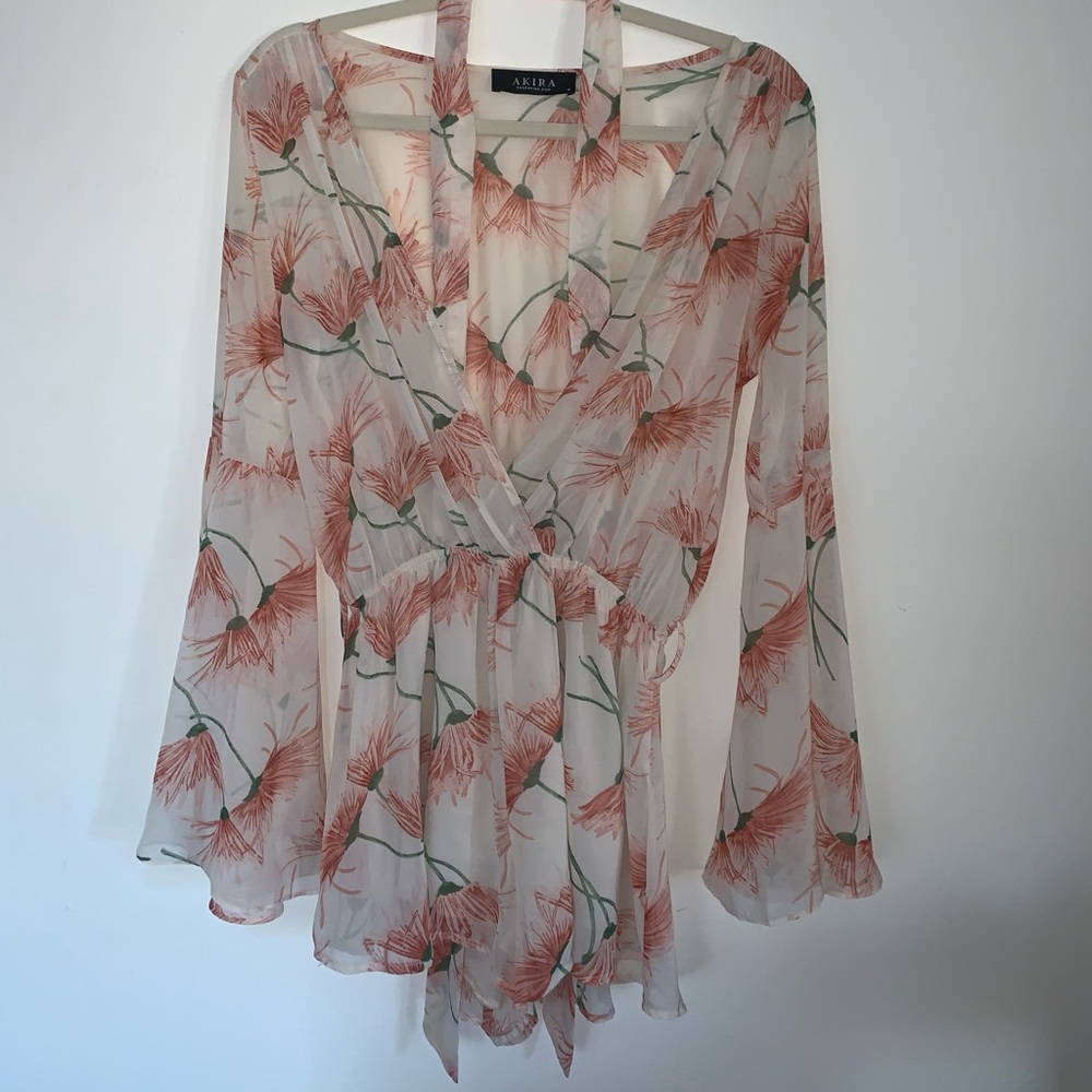 Sheer bell sleeve floral romper